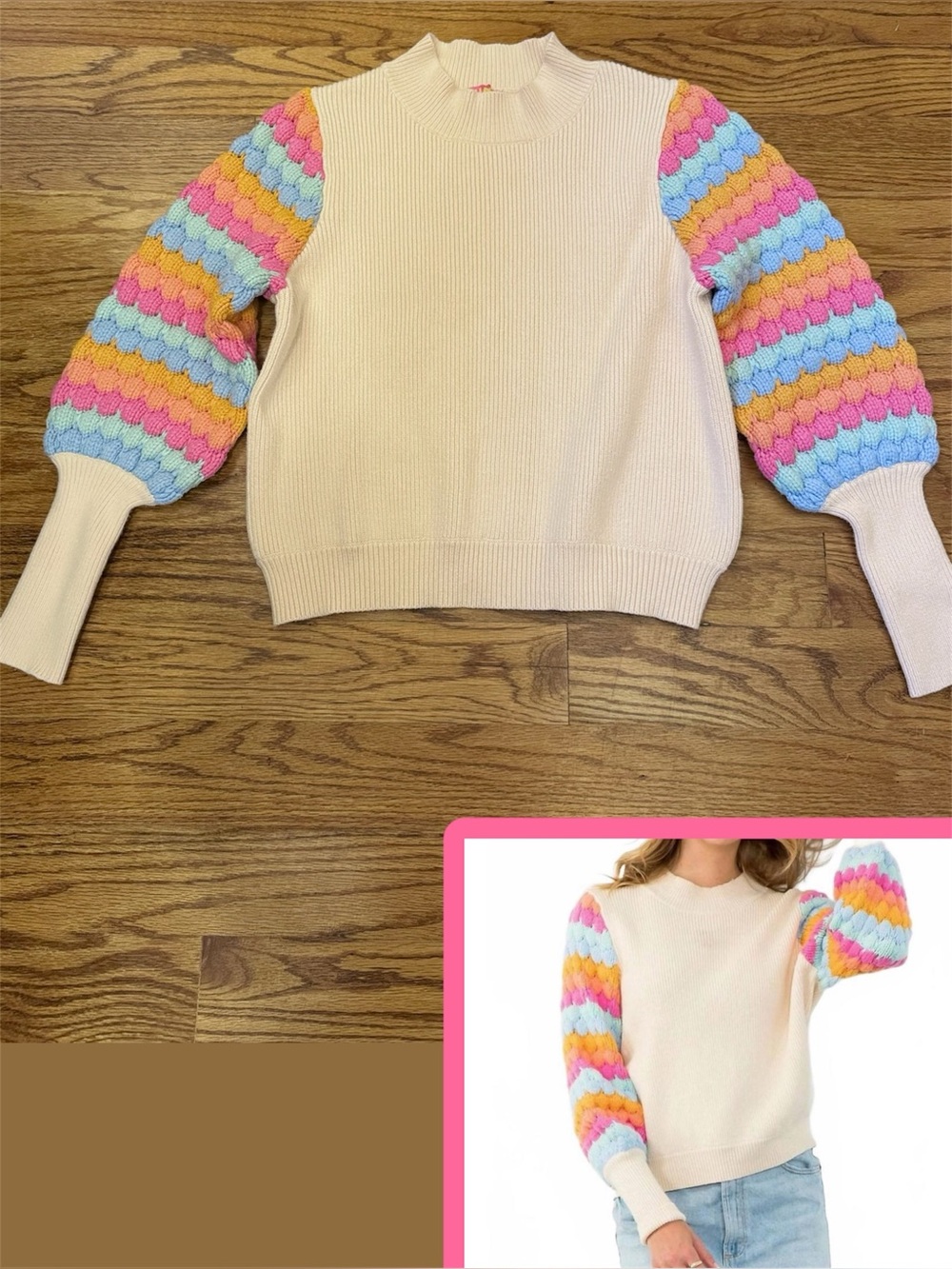 THML Bubble Bliss Mockneck Bubble Sleeve Sweater - Medium